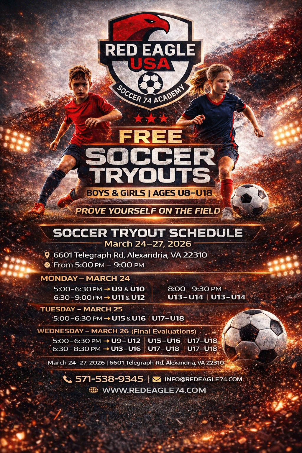 Red Eagle 74 Soccer Tryouts Flyer